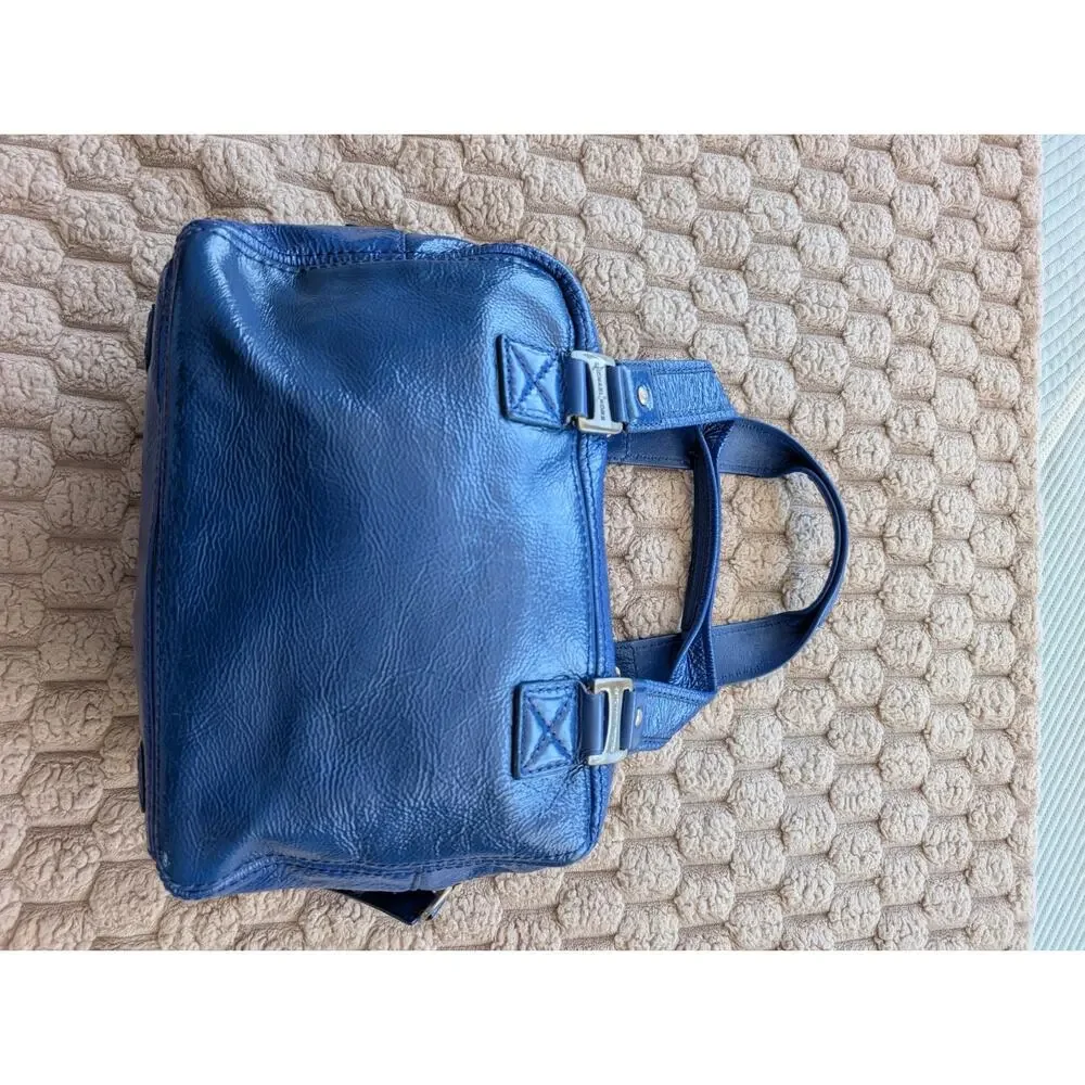Michael Kors Royal Blue Patent Leather Ranger Satchel Purse Large Silver Y2K